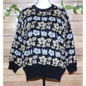 Vintage Extra Touch Black Sweater Womens Size 22W Metallic Floral Retro Pullover